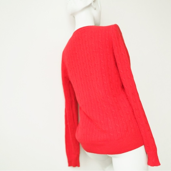 JCREW Cable Knit V-Neck Sweater, v neck sweater in Poppy Red Size: Small - Picture 7 of 9